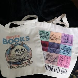 Set Of Two New Canvas Book Totes with Sublimation (not Vinyl) Cat & Bookish Era